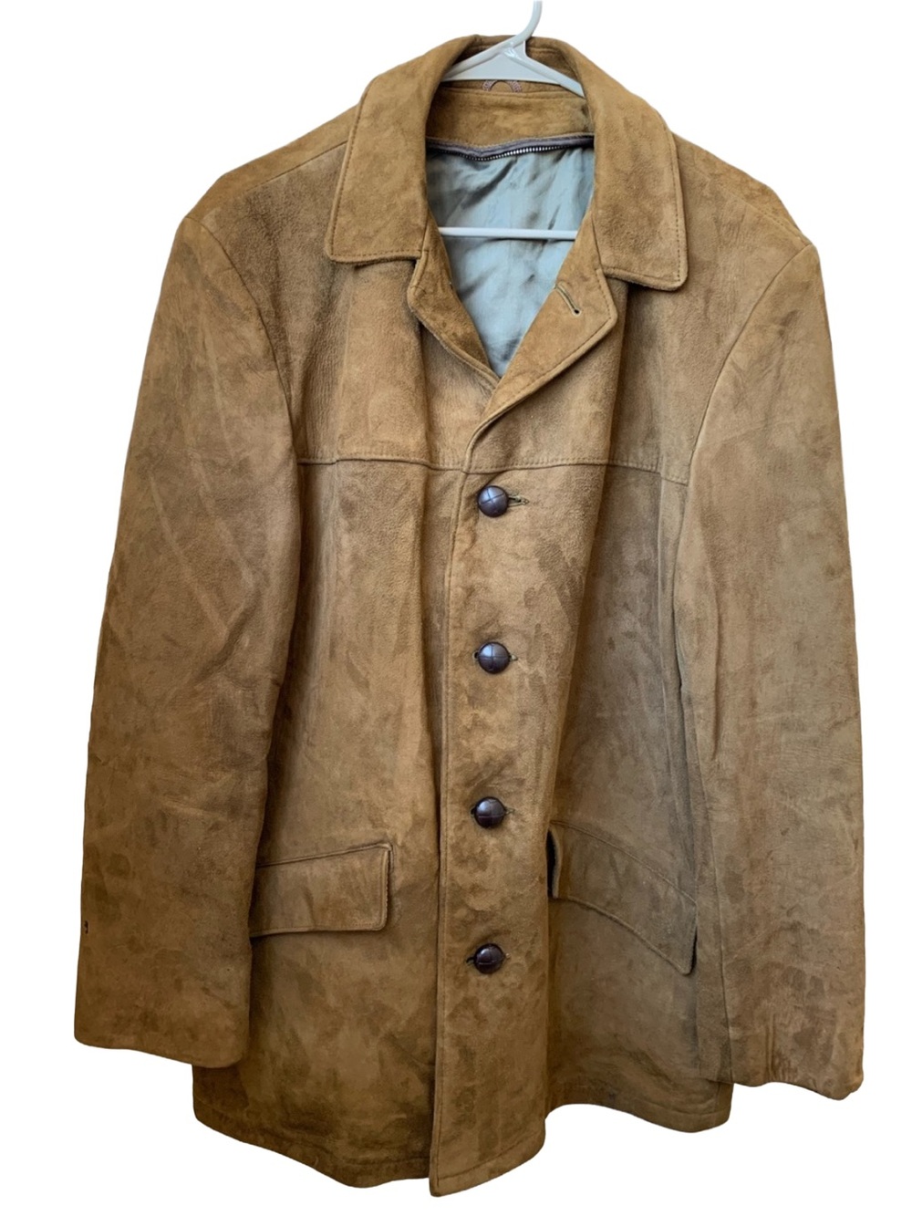 Men’s Tan Suede Button Front Heavy Jacket Coat